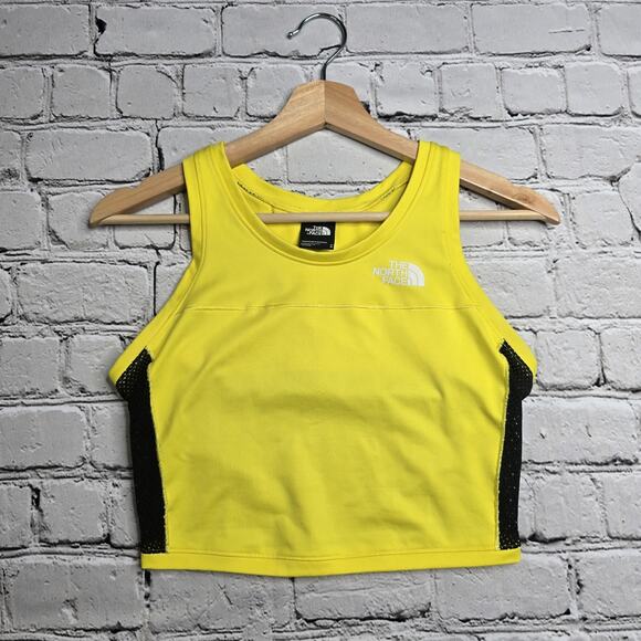 The North Face Active Trail Neon Yellow Mesh Accent Cropped Tank Top Size Medium - Picture 1 of 9